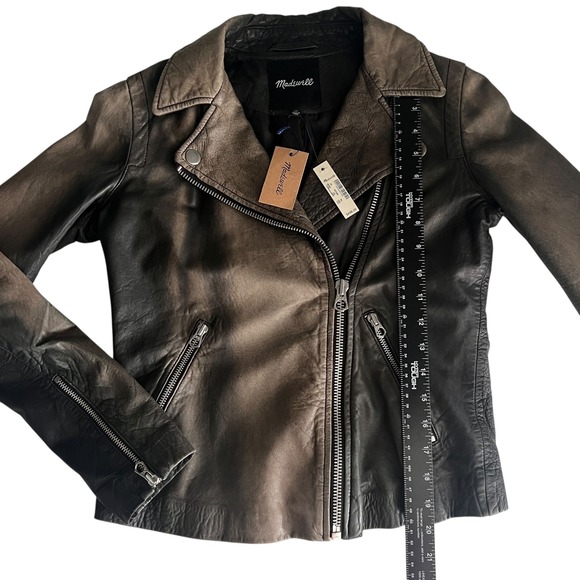Madewell Washed Leather Moto Jacket Womens XS – Black / Charcoal Gray – NWT $498 - Picture 8 of 13